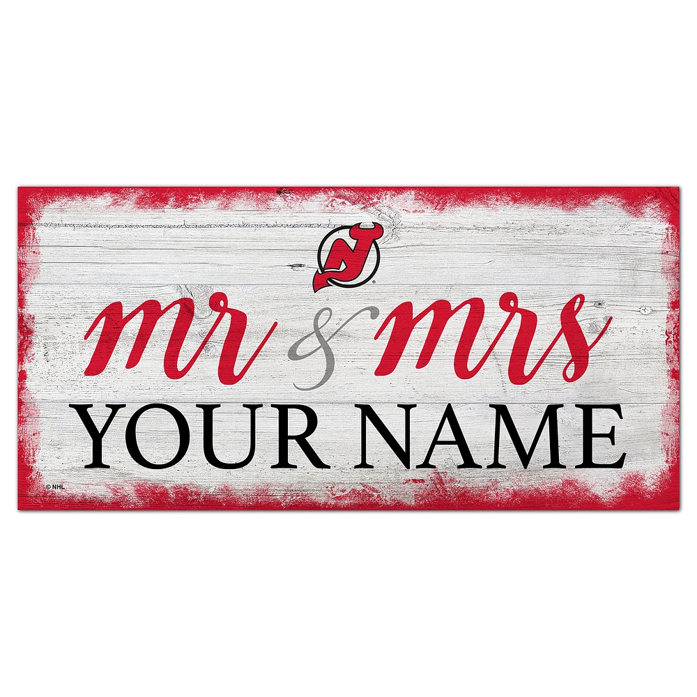 New Jersey Devils 6" x 12" Personalized Mr. & Mrs. Script Sign