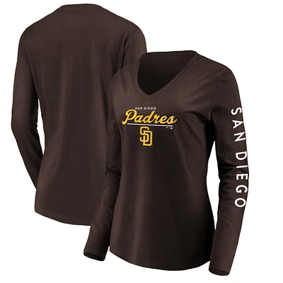 Women's Fanatics Brown San Diego Padres Core High Class Long Sleeve V-Neck T-Shirt