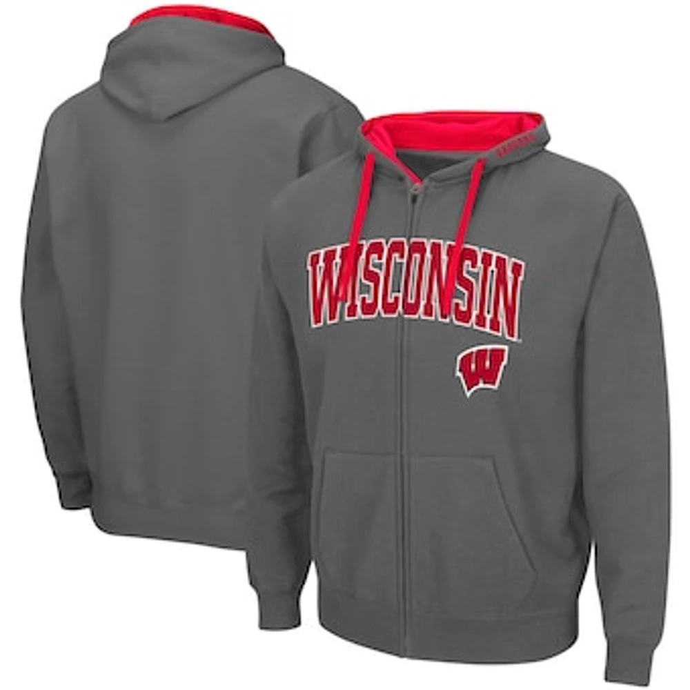 Men's Colosseum Charcoal Wisconsin Badgers Arch & Logo 2.0 Full-Zip Hoodie