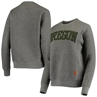 Women's Pressbox Heather Charcoal Oregon Ducks Moose Quilted Pullover Sweatshirt