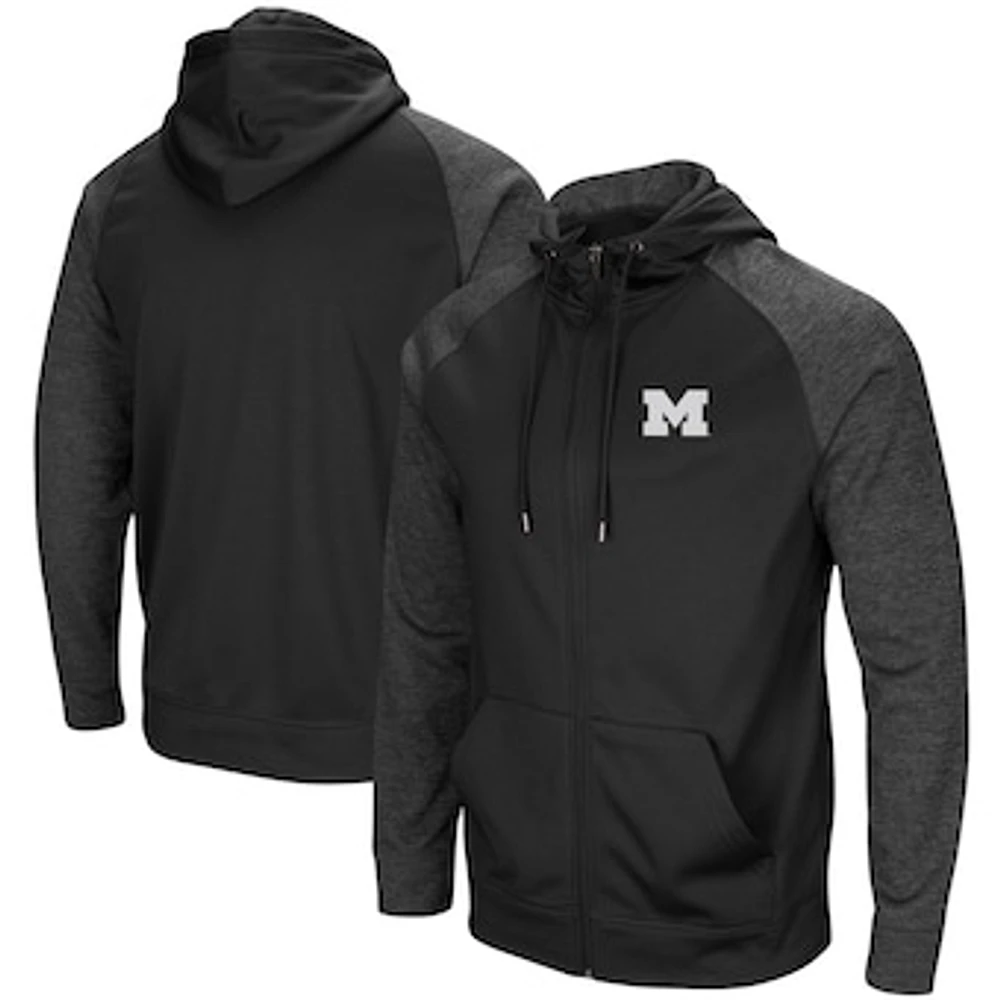 Men's Colosseum Black Michigan Wolverines Big & Tall Blackout Raglan Full-Zip Hoodie