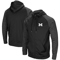 Men's Colosseum Black Michigan Wolverines Big & Tall Blackout Raglan Full-Zip Hoodie