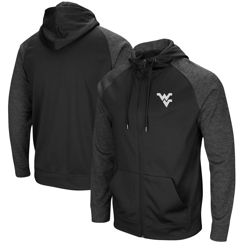 Men's Colosseum Black West Virginia Mountaineers Big & Tall Blackout Raglan Full-Zip Hoodie