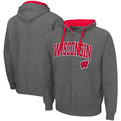 Men's Colosseum Charcoal Wisconsin Badgers Big & Tall Full-Zip Hoodie