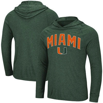 Men's Colosseum Heathered Green Miami Hurricanes Big & Tall Wingman Raglan Hoodie T-Shirt