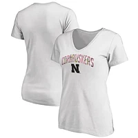 Women's White Nebraska Huskers Floral Arched V-Neck T-Shirt