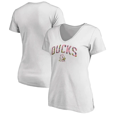 Women's White Oregon Ducks Floral Arched V-Neck T-Shirt