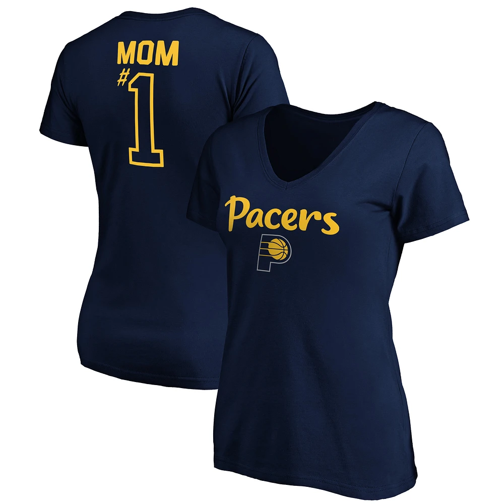 Women's Navy Indiana Pacers #1 Mom Logo V-Neck T-Shirt