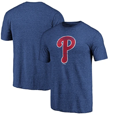 Men's Fanatics Heathered Royal Philadelphia Phillies Weathered Official Logo Tri-Blend T-Shirt