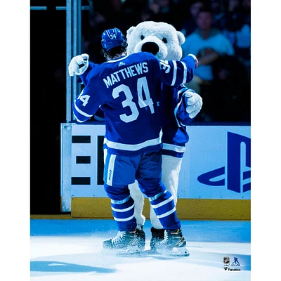 Auston Matthews Toronto Maple Leafs Unsigned Celebration with Carlton the Bear Photograph