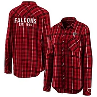 Women's WEAR By Erin Andrews Red Atlanta Falcons Button-Up Plaid Long Sleeve Shirt