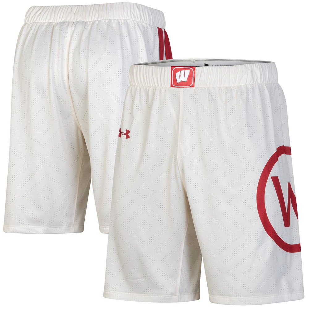 Men's Under Armour White Wisconsin Badgers Throwback College Replica Basketball Shorts