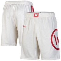 Men's Under Armour White Wisconsin Badgers Throwback College Replica Basketball Shorts