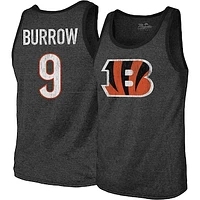 Men's Majestic Threads Joe Burrow Black Cincinnati Bengals Name & Number Tri-Blend Tank Top