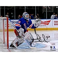 Henrik Lundqvist New York Rangers Autographed 8'' x 10'' Blue Jersey in Net Photograph