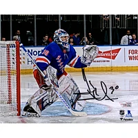 Henrik Lundqvist New York Rangers Autographed 8'' x 10'' Blue Jersey in Net Photograph