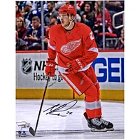 Michael Rasmussen Detroit Red Wings Autographed 8'' x 10'' Red Jersey Vertical Skating Photograph