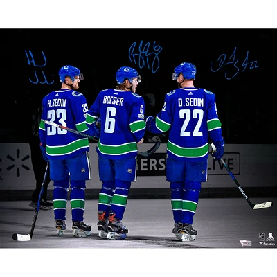 Daniel Sedin Henrik Lundqvist & Brock Boeser Vancouver Canucks Autographed 16" x 20" Spotlight Photograph