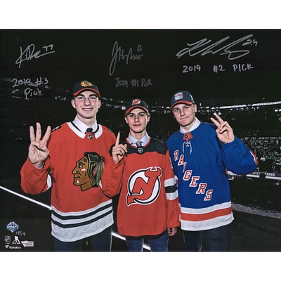 Jack Hughes Kaapo Kakko & Kirby Dach Autographed 16" x 20" 2019 NHL Draft Top-3 Photograph with Multiple Inscriptions - Limited Edition of 19