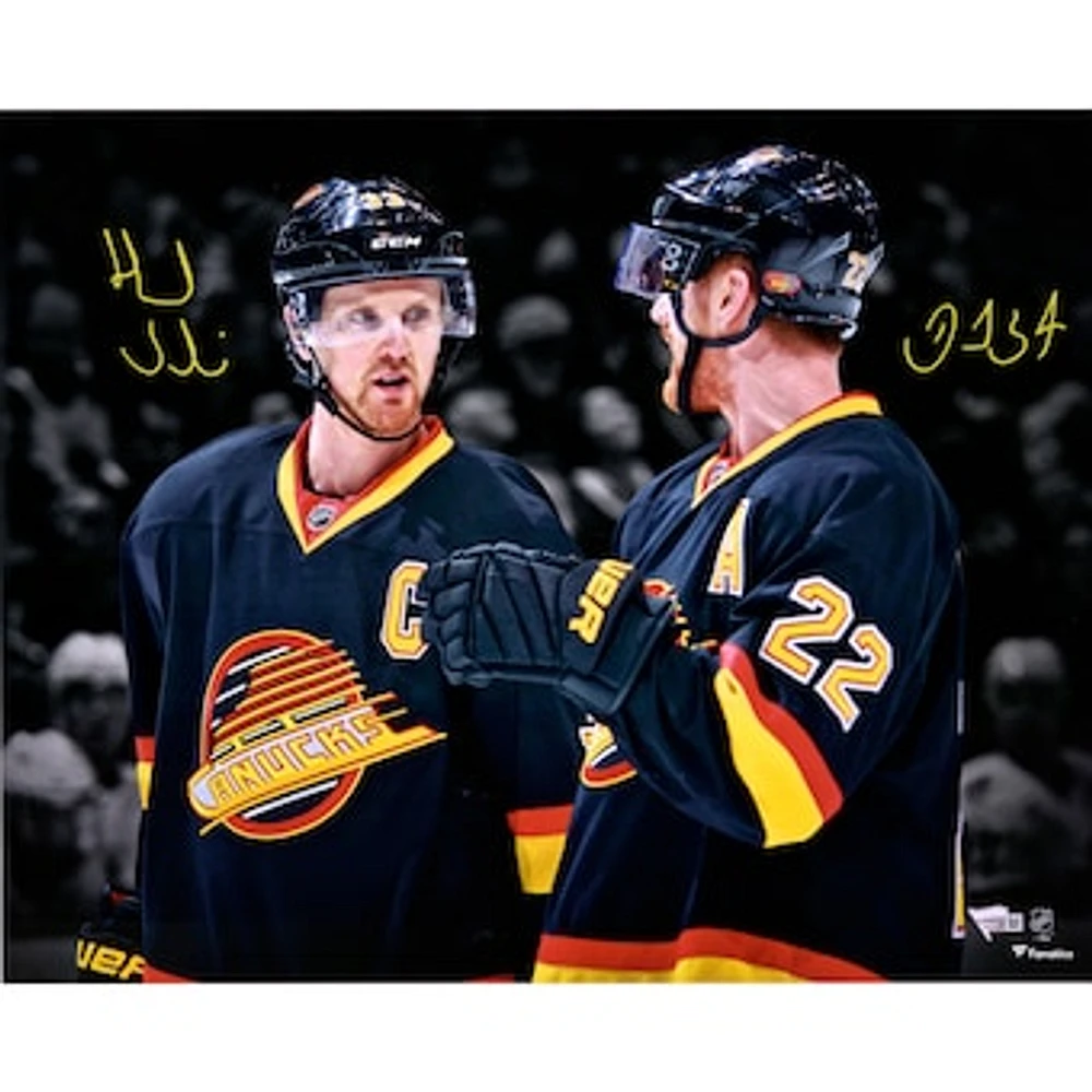 Daniel Sedin and Henrik Sedin Vancouver Canucks Autographed 16" x 20" Throwback Jersey Spotlight Photograph