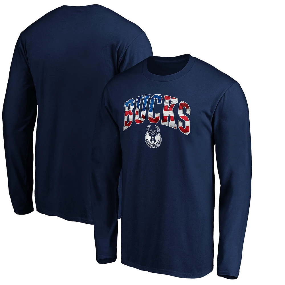 Men's Navy Milwaukee Bucks Banner Wave Long Sleeve T-Shirt