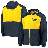 Men's Columbia Navy/Maize Michigan Wolverines Flash Forward Hoodie Full-Zip Lightweight Windbreaker