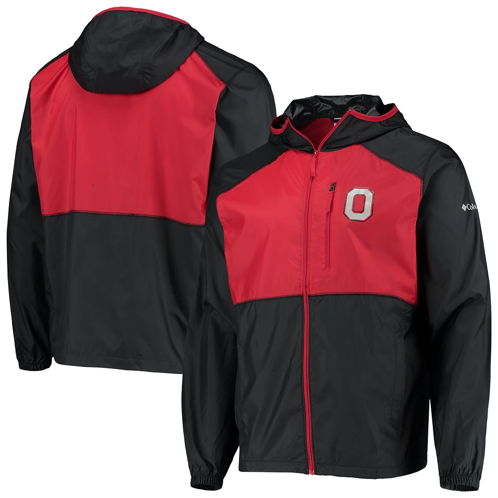 Men's Columbia Black/Scarlet Ohio State Buckeyes Flash Forward Hoodie Full-Zip Lightweight Windbreaker