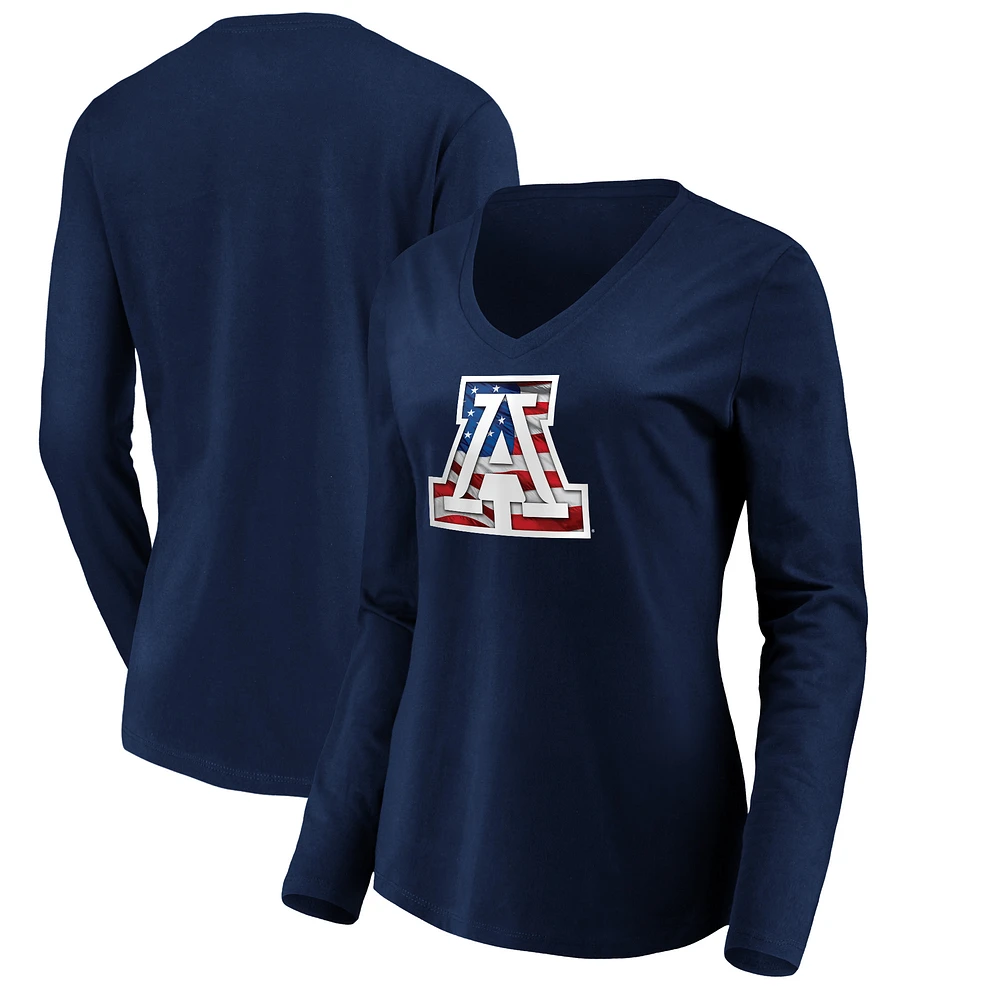 Women's Navy Arizona Wildcats Banner Wave Long Sleeve V-Neck T-Shirt