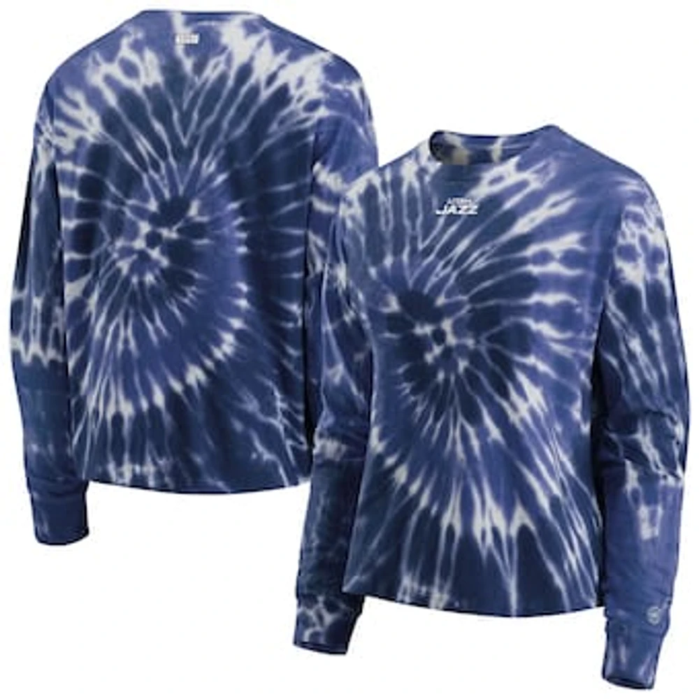 Women's WEAR by Erin Andrews Navy Utah Jazz Tie-Dye Long Sleeve T-Shirt