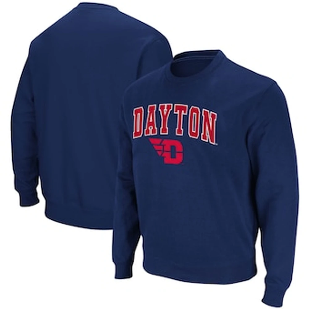 Men's Colosseum Navy Dayton Flyers Arch & Logo Tackle Twill Pullover Sweatshirt