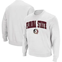 Men's Colosseum White Florida State Seminoles Arch & Logo Tackle Twill Pullover Sweatshirt