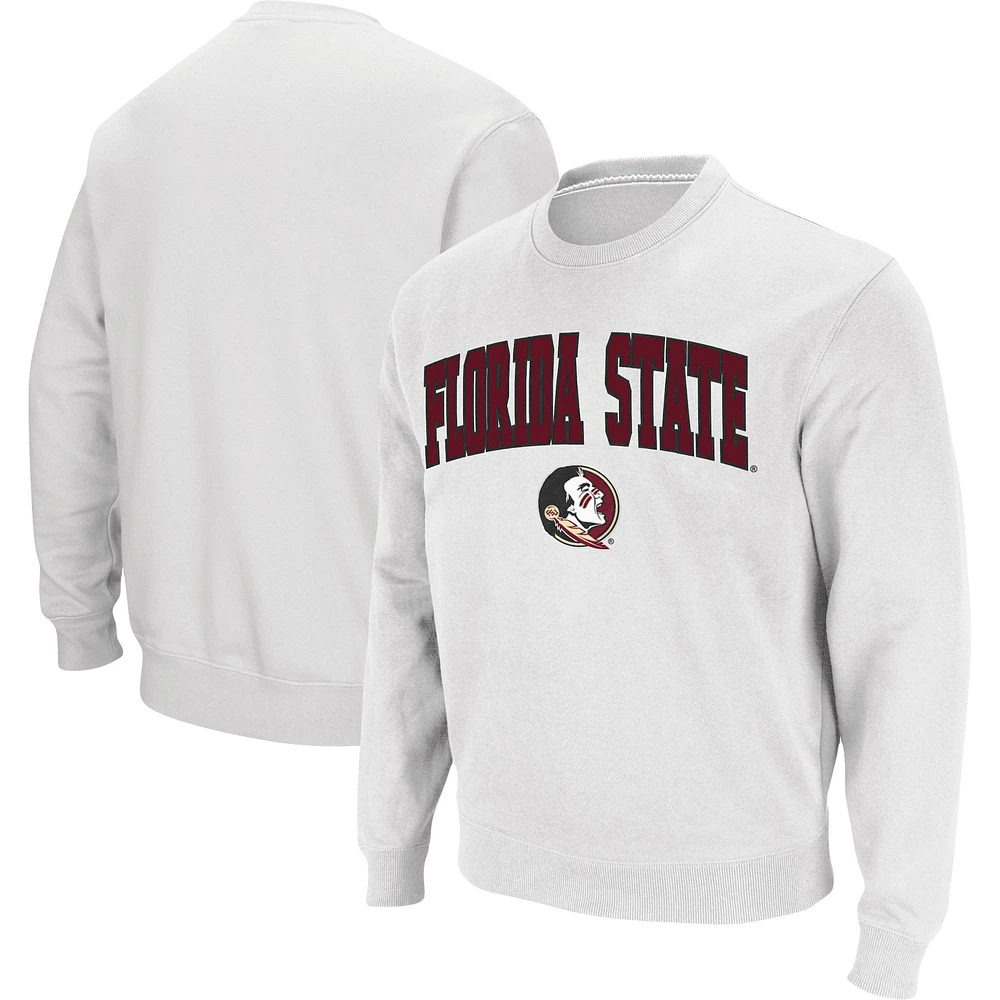 Men's Colosseum White Florida State Seminoles Arch & Logo Tackle Twill Pullover Sweatshirt