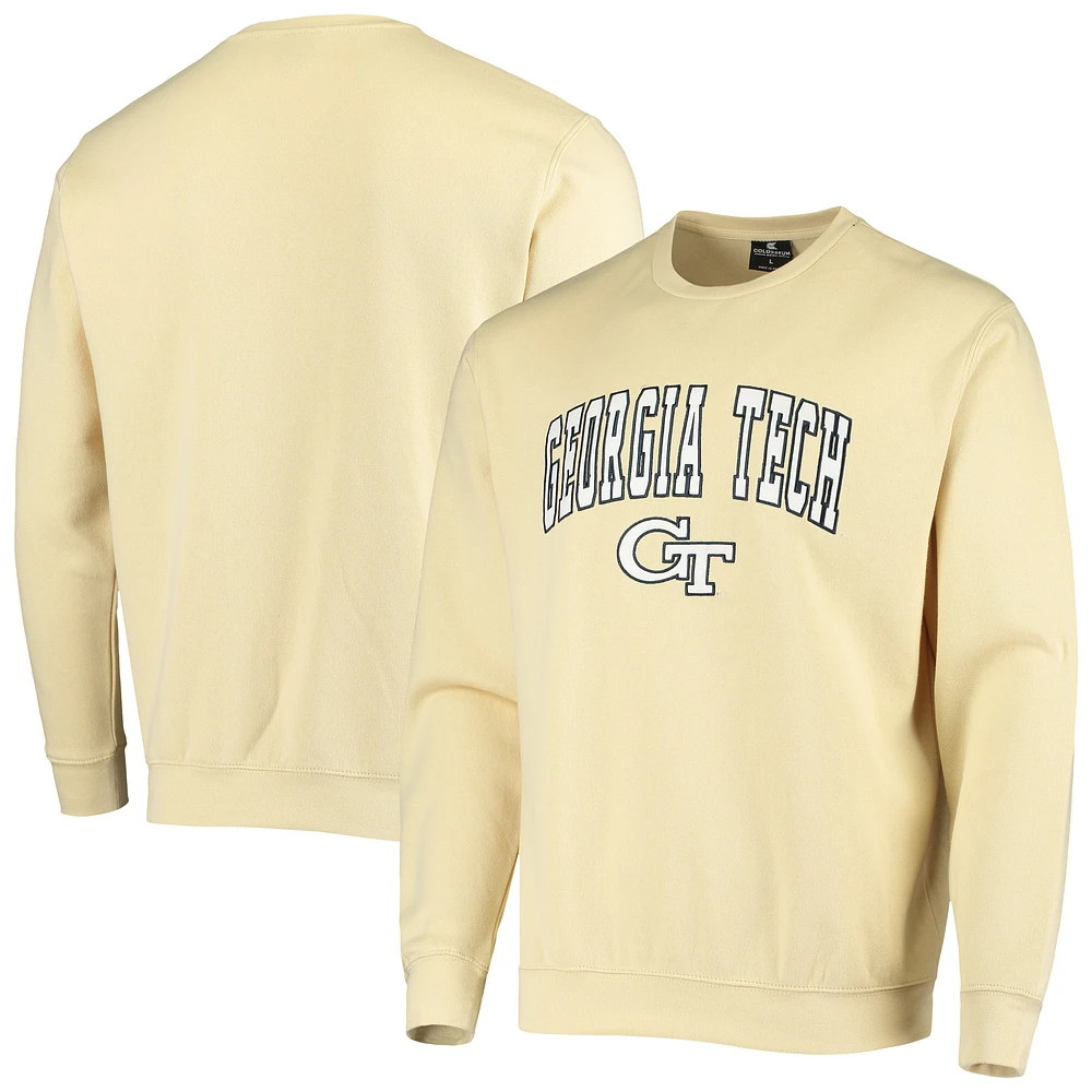 Men's Colosseum Gold Georgia Tech Yellow Jackets Arch & Logo Tackle Twill Pullover Sweatshirt