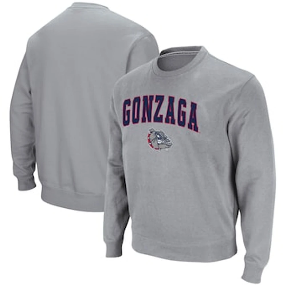 Men's Colosseum Heathered Gray Gonzaga Bulldogs Arch & Logo Tackle Twill Pullover Sweatshirt