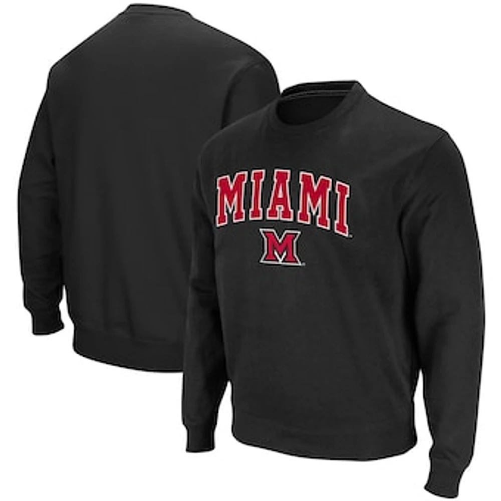 Men's Colosseum Black Miami University RedHawks Arch & Logo Tackle Twill Pullover Sweatshirt