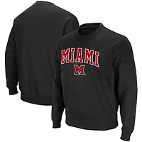 Men's Colosseum Black Miami University RedHawks Arch & Logo Tackle Twill Pullover Sweatshirt