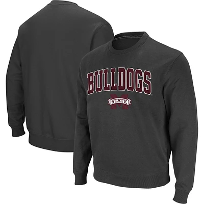 Men's Colosseum Charcoal Mississippi State Bulldogs Arch & Logo Tackle Twill Pullover Sweatshirt