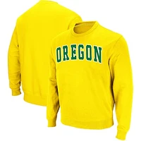 Men's Colosseum Yellow Oregon Ducks Arch & Logo Tackle Twill Pullover Sweatshirt