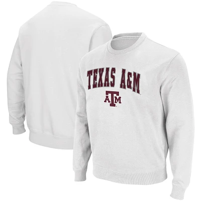 Men's Colosseum White Texas A&M Aggies Arch & Logo Tackle Twill Pullover Sweatshirt