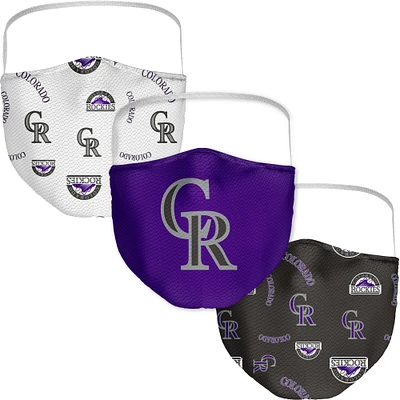 Adult Fanatics Colorado Rockies All Over Logo Face Covering 3-Pack