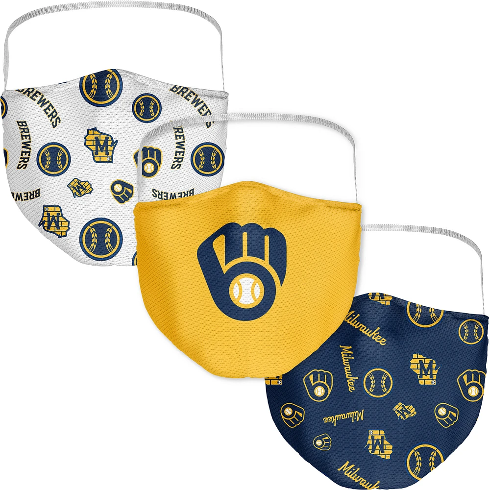 Adult Fanatics Milwaukee Brewers All Over Logo Face Covering 3-Pack