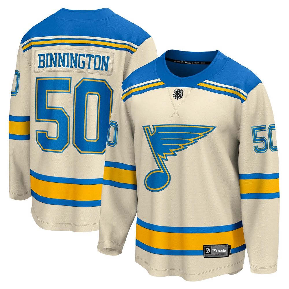 Men's Fanatics Jordan Binnington Cream St. Louis Blues 2022 Winter Classic Breakaway Player Jersey