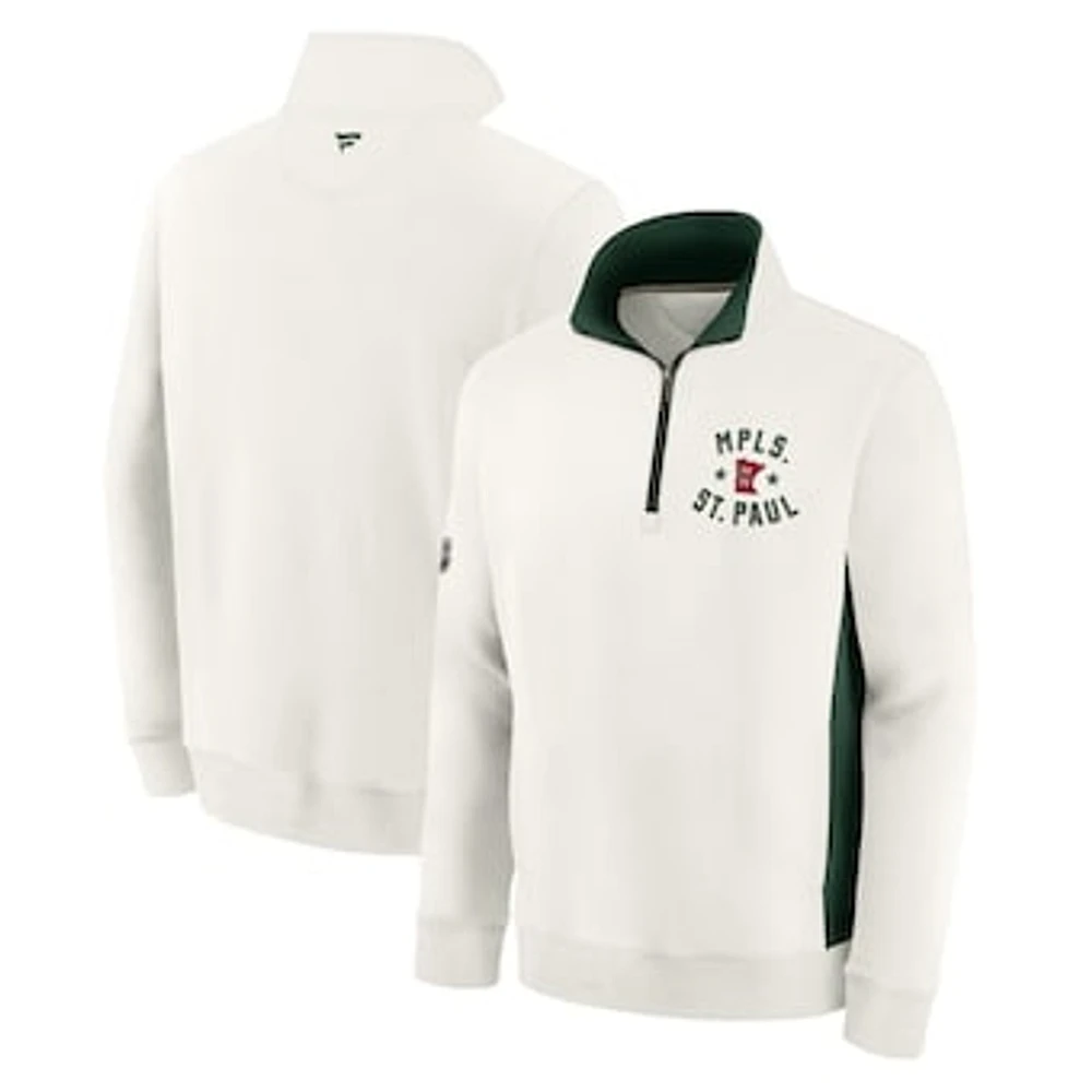 Men's Fanatics Cream Minnesota Wild 2022 NHL Winter Classic Retro Archival Quarter-Zip Jacket