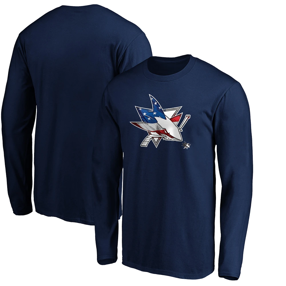 Men's Navy San Jose Sharks Banner Wave Logo Long Sleeve T-Shirt