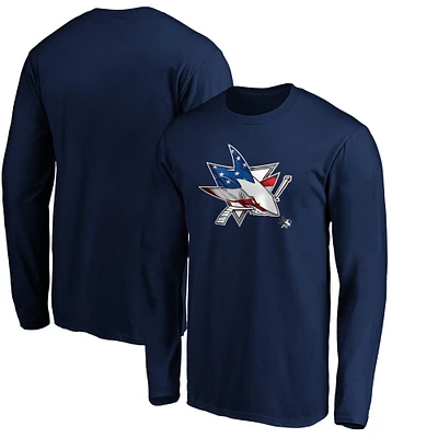 Men's Navy San Jose Sharks Banner Wave Logo Long Sleeve T-Shirt