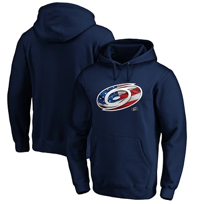 Men's Navy Carolina Hurricanes Banner Wave Logo Pullover Hoodie
