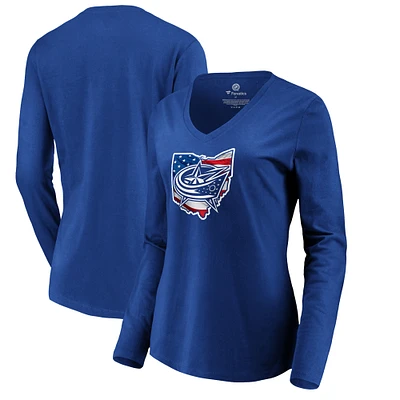 Women's Royal Columbus Blue Jackets NHL Banner State Long Sleeve T-Shirt