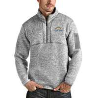 Men's Antigua Heather Gray Los Angeles Chargers Fortune Quarter-Zip Pullover Jacket