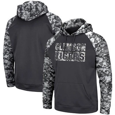 Men's Colosseum Charcoal Clemson Tigers OHT Military Appreciation Digi Camo Big & Tall Pullover Hoodie