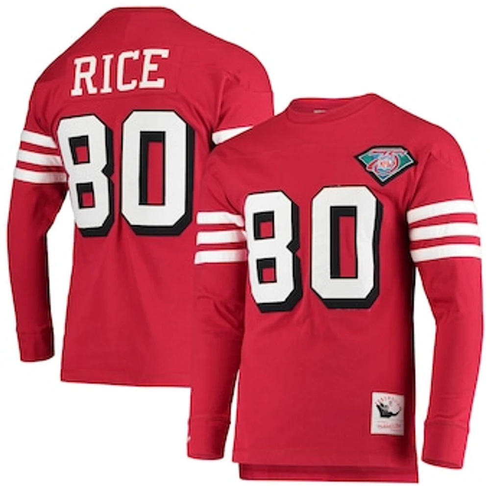 Men's Mitchell & Ness Jerry Rice Scarlet San Francisco 49ers Throwback Retired Player Name Number Long Sleeve Top